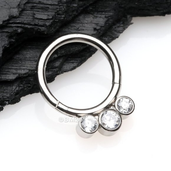 Implant Grade Titanium Triple Gem Sparkle Seamless Clicker Hoop Ring - 10mm - Picture 1 of 1